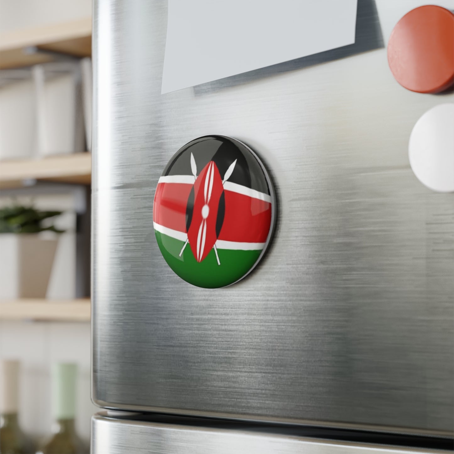 Fridge Button Magnet, Round (1 & 10 pcs) - Kenyan flag theme