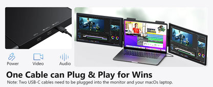 Amoudo 14 Inch Dual Laptop Monitor 1920*1080P IPS Portable Triple Monitor  with USB-C Port for 14-16.5" Laptops Windows/Mac Xbox