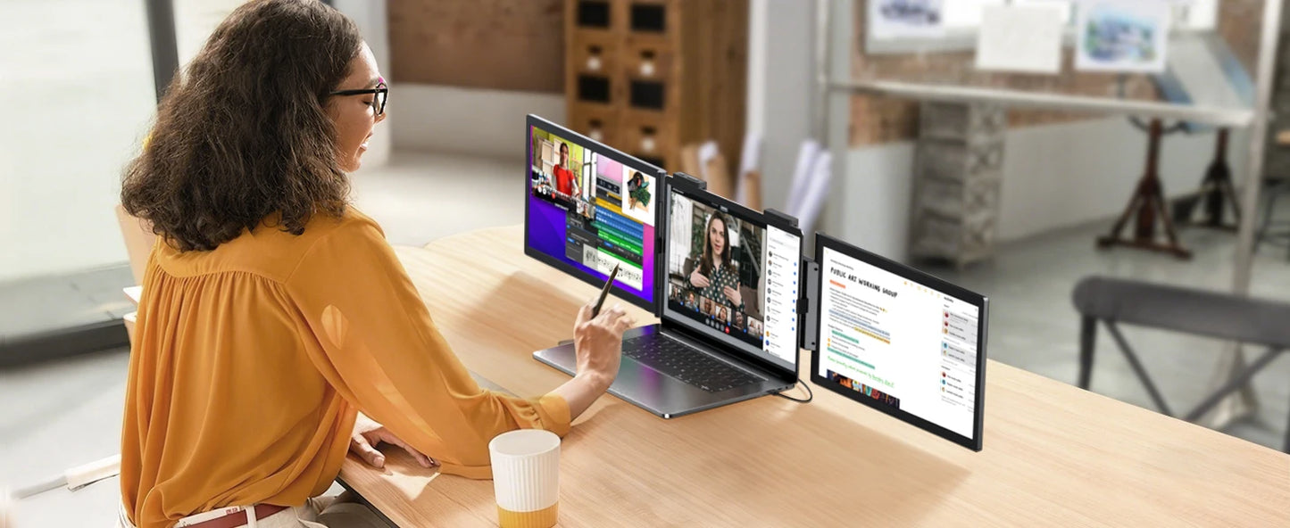 Amoudo 14 Inch Dual Laptop Monitor 1920*1080P IPS Portable Triple Monitor  with USB-C Port for 14-16.5" Laptops Windows/Mac Xbox