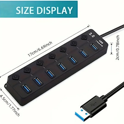 4/7-Port USB 3.0 Hub with LED Indicator Independent Switch Control for Laptop Flash Drive Hard Disk Printer Camera Keyboard