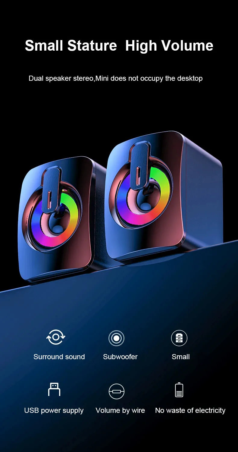 Computer Speakers PC Sound Box HIFI Stereo Microphone USB Wired Caixa De Som with LED Light For Desktop Computer