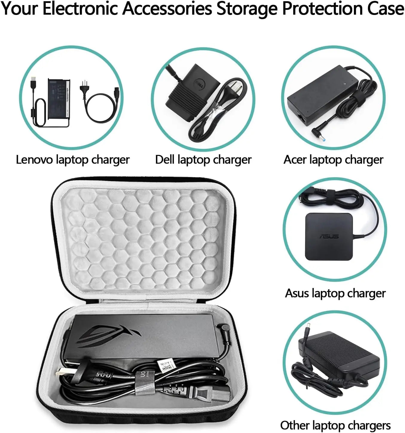 Hard Travel Gaming Laptop Charger Case Fit for ASUS ROG 150W/180W/200W/240W/280W/330W AC Adapter Cord Computer Accessories Case