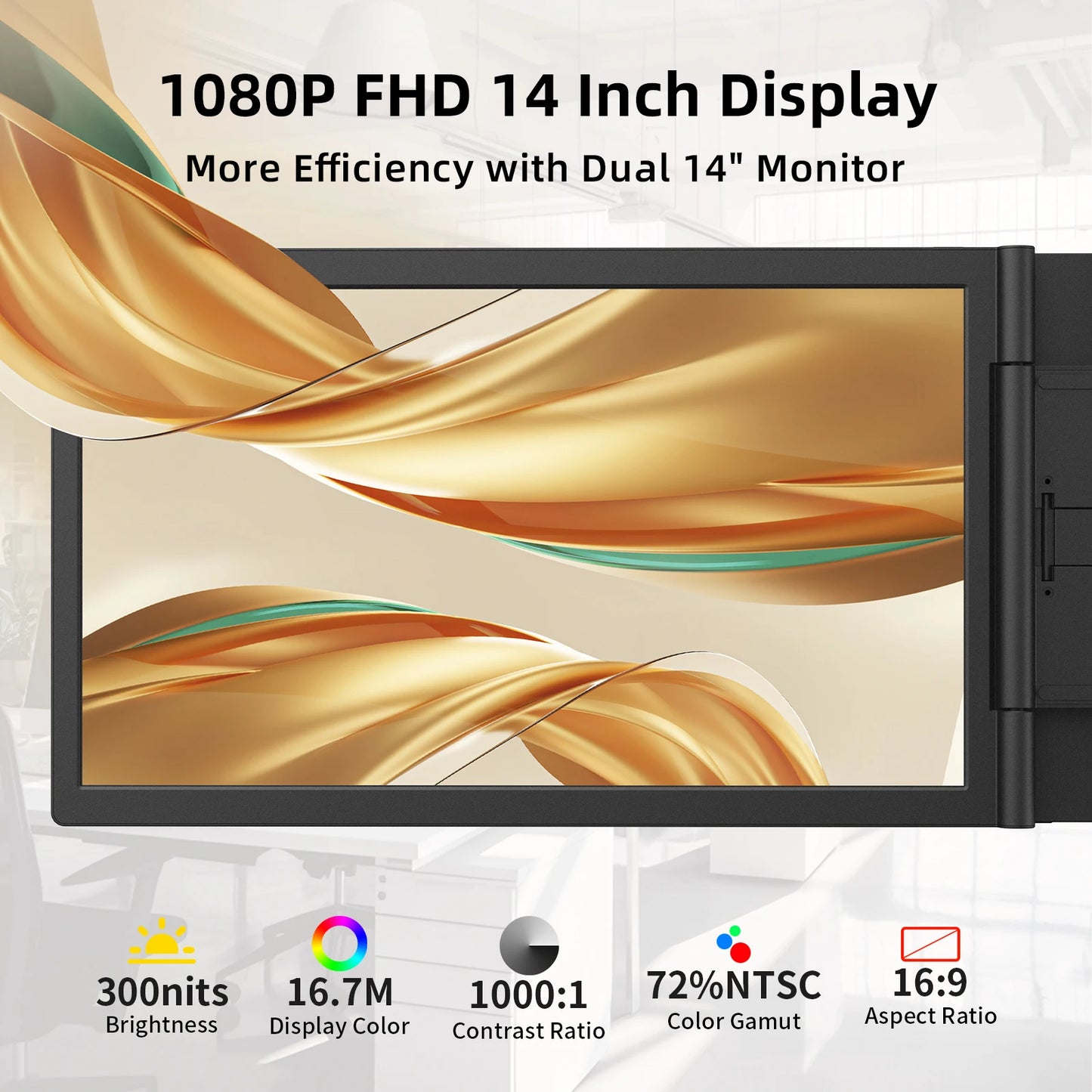 Amoudo 14 Inch Dual Laptop Monitor 1920*1080P IPS Portable Triple Monitor  with USB-C Port for 14-16.5" Laptops Windows/Mac Xbox