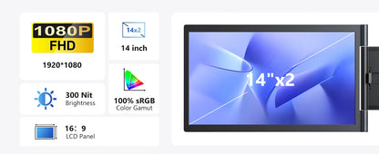 Amoudo 14 Inch Dual Laptop Monitor 1920*1080P IPS Portable Triple Monitor  with USB-C Port for 14-16.5" Laptops Windows/Mac Xbox