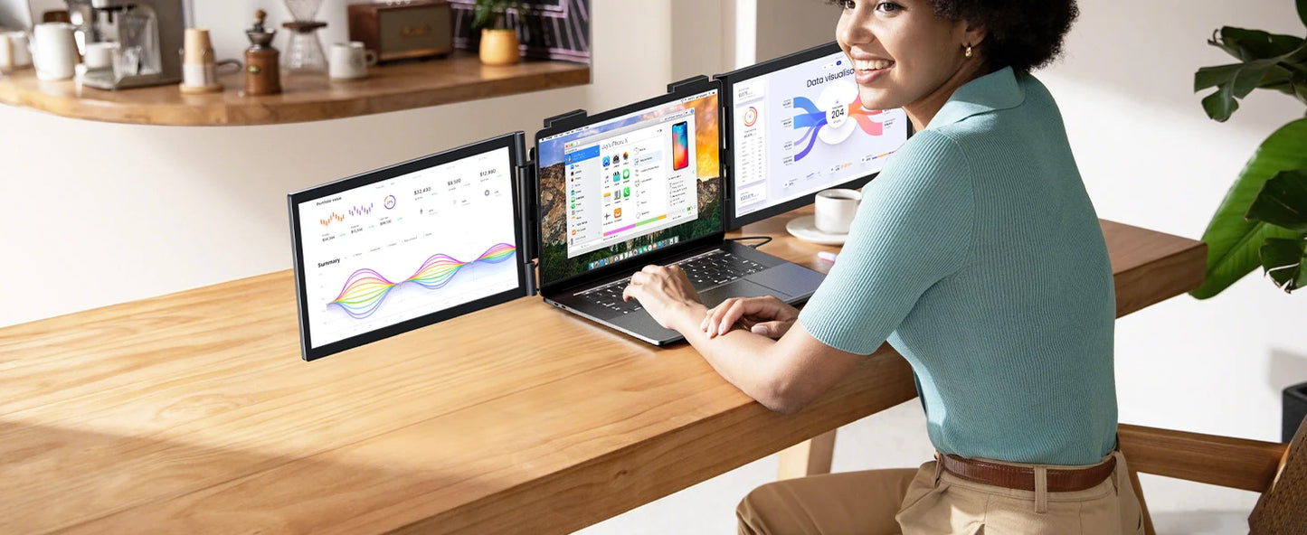 Amoudo 14 Inch Dual Laptop Monitor 1920*1080P IPS Portable Triple Monitor  with USB-C Port for 14-16.5" Laptops Windows/Mac Xbox